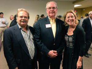 Jeffrey Barnhart, CEO and president of CMA, Paul Kuhl, chair of the MIDJersey Chamber of Commerce and senior manager at withum and Linda Kelly, business development at MIDJersey Chamber are pictured at a wine tasting to benefit Trenton Digital Initiative at Ancero in Mount Laurel.